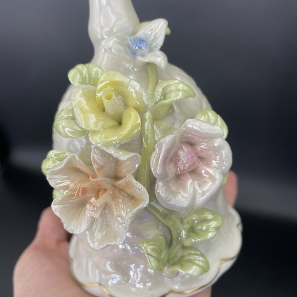 Bell Porcelain Dinner 3D Sculpted Iridescent Spring Floral Gold Trim 6"  Vintage - Picture 2 of 10